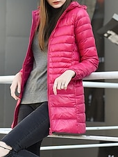 abordables Doudounes-Femmes Doudoune Manteau Chaud Confortable Fermeture éclair Avec Poches Mode Uni Fête Sortir Décontracté Quotidien Week-end Fermeture éclair Long À capuche Coupe régulière manche longue Vêtements