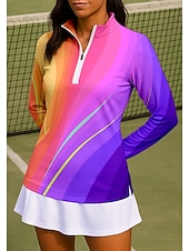 voordelige Dameshirt-Dames Verloop Gestreept Hemd Sportshirt Wandelen poloshirt Tennisshirt Lange mouw Vetoketju Bloemig UPF50+ UV-bestendig Hoge Elasticiteit Vochtregelerend Ademend Volleybal Tennis Golf Opstaand Rits