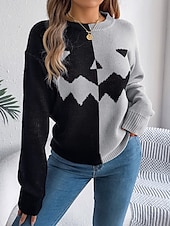 economico Blusa e Camicie di Halloween-Maglione da donna Halloween con zucca casual morbido grafica colletto a coste maniche lunghe top regolari lavorato a maglia arancione khaki autunno inverno pre-autunno