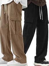 お買い得  スウェットパンツ-マルチパック 2個 男性用 ブラック+ブラウン スウェットパンツ コーデュロイパンツ ズボン ドローストリング 弾性ウエスト 平織り バケーション デイリーウェア ポリエステル 春