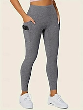 tanie Gładkie legginsy-Damskie Getry Moda Codzienny Pełna długość Wysoka talia Jednokolorowe Kieszeń Wysokie cięcie Oddychalność Miękka Wygodny Wysoka elastyczność Wino Granatowy Czarny Szary Jesień Zima Opinający / a