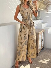 cheap Vacation Jumpsuit-Women's Normal Jumpsuit Active Geometric Sleeveless Wide Leg V Neck Lace up Print Daily Vacation Loose Fit Black Red Green Summer
