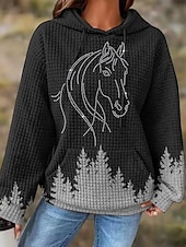 economico Negozio Grafico Felpe &amp; Cappucci-Per donna Felpa con cappuccio Floreale Streetwear Casual Manica Lunga Con Cappuccio Top Regolari Streetwear Ferie Uscire Tasca Stampato Nero Giallo Verde scuro Marrone Autunno Inverno