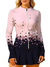 cheap Women's Shirt-Women's Geometric Gradient Tops Sport Shirt Tennis Shirt Tennis Top Long Sleeve Zipper Floral UPF50+ UV Resistant High Elasticity Moisture Wicking Breathable Volleyball Tennis Golf Round Stand Collar
