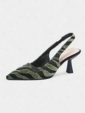 cheap Stiletto Heels-Women&#039;s Zebra Print Faux Fur Slingback Kitten Heels – Trendy Pointed Toe Dress Shoes for Daily Fashion, Work and Casual Chic Outfits