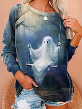 levne Halloweenské topy-Dámské Mikiny Grafika Lebky předvečer Všech svatých Módní Na běžné nošení Dlouhý rukáv Tričkový Běžné topy ulice Na den Ležérní Tisk Černá Vodní modrá Oranžová Hnědá Šedá Podzim Zima