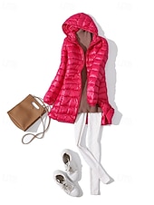 abordables Doudounes-Femmes Doudoune Manteau Chaud Confortable Fermeture éclair Avec Poches Mode Uni Fête Sortir Décontracté Quotidien Week-end Fermeture éclair Long À capuche Coupe régulière manche longue Vêtements