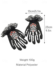 preiswerte Halloween-Zubehör-Damen-Halloween-Skeletthandschuhe – schwarze Spitzenmanschette mit Zuckerschädel-Aufdruck, Kostümzubehör für Party, Cosplay und Nachtleben