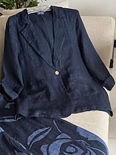 abordables Blazers et Costumes-Femmes Blazer Confortable Respirant Avec Poches Boutons Mode Style OL Uni Extérieur Occasionnel Quotidien Simple Boutonnage Régulier Revers Coupe régulière manche longue Vêtements d&#039;extérieur Bleu