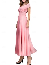 cheap Cocktail Dress-Women&#039;s Maxi long Dress Boho Wedding Guest Dress Elegant Stylish Regular Fit Plain Short Sleeve V Neck Black White Yellow Light Green Summer Spring