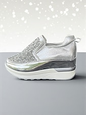 economico Sneakers da donna-sneakers slip-on da donna nere glitterate con dettagli metallici: sneakers con plateau alla moda, perfette per le feste notturne e le uscite informali