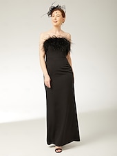 preiswerte Schlauch-Abendkleider-Schlauchkleid Knöchellänge Abiballkleider Abendkleid Ballkleid Festliche Kleidung Elegant Schwarzes Kleid Ärmellos Trägerlos Formell Schwarze Krawatte Spandex Stretchstoff mit Feder Schlitz