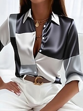 billige Dressy topper-Dame Skjorte Arbeidsskjorter Grafisk Geometrisk Elegant Stilfull Fritid Langermet Skjortekrage Vanlige topper Arbeid Festkveldsklær Daglig Glimmer Hvit Rosa Blå Grønn Vår, Høst, Vinter, Sommer