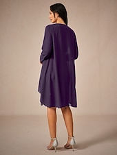  Damskie Koronkowa sukienka Szyfon Koronka Z marszczeniami Półgolf Długi rękaw Sukienka do kolan Spotkanie towarzyskie Elegancja Niebieski Lato Wiosna