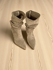 baratos Botas Slouch-Botas femininas de camurça genuína com cano largo, estilo casual confortável para o dia a dia, perfeitas para looks urbanos descontraídos