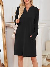 ieftine Rochie Artă și Design-Pentru femei Rochii Midi Rochie hanorac Rochie casual Modă Modern În aer liber Zilnic Sfârșit de săptămână Fit regulat Simplu Manșon Lung În V Negru Roz Îmbujorat Verde Militar Mov Primăvară Toamnă