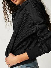 baratos Moletons e Sweatshirts Texturizados-Mulheres Jaqueta casual Casaco com capuz Manter Quente Confortável Zíper Bolsos Moda Ao ar livre Tecido Para Noite Final de semana Zíper Padrão Com Capuz Normal Manga Longa agasalhos Preto Rosa Azul