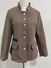 billige Vinterjakker-Dame Trenchcoat Hold Varm Bekvem Lomme Knapper Mote Utendørs عادي Ut på byen Helg Enkeltkneppet Normal Høy krage Normal Langermet Yttertøy kaffe Grå Høst Vinter