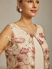 preiswerte Damen-Oberteile-Damen Schultertücher Spitzentops Blumen Elegant Dreiviertelarm Rundhalsausschnitt Champagner Sommer