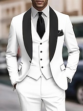preiswerte Herren Klassische Blazer-Herren Set Anzüge Anzugweste Geschäft Cocktailparty Hochzeitsfeier 3 Stück Mode Lässig Frühling Herbst Polyester Farbblock Tasche Knöpfe Bequem Einreihig Blazer Schwarz Weiß Burgunderrot Königliches
