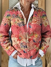 preiswerte Strickjacken und Oberbekleidung-Damen Strickjacke Pullover Mit Wabenstruktur Knopfleiste Rundhalsausschnitt Langarm Leicht Elegant Vintage Blumengrafik Gestreift Knopfprint Strick Outdoor Wochenende Rosa Lila Herbst Winter