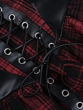 levne Šaty-Punk a gotika Mini Asymetrické Šaty Bez rukávů Gotická dívka Popruh na špagety Korzet Pléd Rozevláté Maškarní kostým Unisex předvečer Všech svatých Karneval Párty Ležérní Noc a speciální příležitost