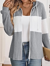 preiswerte Freizeitjacken-Damen Kapuzenjacke Bequem Patchwork Reißverschluss Lässig Farbblock Ausgehen Wochenende Reisverschluss Regulär Mit Kapuze Normale Passform Langarm Oberbekleidung Schwarz Hellgrün Rosenrot Herbst