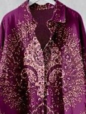 economico Abiti boho-Per donna Abito Midi Abito Camicia Vestito Casual Abito Boho Moda Moderno Quotidiano Spiaggia Weekend Vestibilità regolare Fiore Manica Lunga Colletto a Camicia Viola Marrone Primavera Autunno