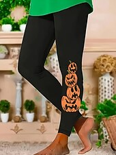 levne Halloween kalhoty-Dámské Legíny prázdniny Vinobraní Módní Po kotníky Vysoký pasPantsHalloween Grafika předvečer Všech svatých Potisk Yumuşak Prodyšné Elastické Dovolená ulice Ležérní Černá Žlutá Oranžová Jaro Podzim