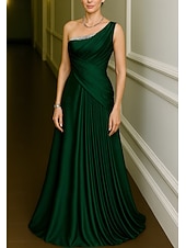 preiswerte Empire-Waist-Abendkleider-A-Linie Abendkleid Elegant Formelle Kleidung Formell Hochzeit Bodenlang Ärmellos Ein-Schulter Stretch Satin mit Falten Gerafft 2025