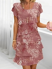 cheap Print Floral Dresses-Women&#039;s Mini Dress Casual Dress Chiffon Dress Summer Dress Fashion Modern Daily Beach Weekend Regular Fit Flower Short Sleeve Crew Neck Pink Blue Lavender Dark Blue Summer Spring