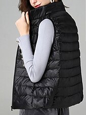 levne Dlouhé vesty-Dámské Kamizelka Zahřívací Pohodlné Zip Kapsy Módní Bez vzoru Venkovní Dovolená Zip Standardní Stojáček Běžný Bez rukávů Svrchní oděvy Černá Bílá Fialová Podzim Zima