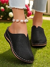preiswerte Clogs &amp; Pantoletten für Damen-Damen-Slipper aus Kunstleder – atmungsaktive Komfort-Clogs mit Spitzenmuster für Gartenarbeit, Hauskleidung und Freizeitoutfits