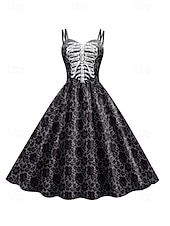 女性用スカルプリントミニドレス Aラインドレス カジュアル デイリー ホリデー レギュラーフィット スカル ノースリーブ スパゲッティストラップ ブラック ホワイト ワイン サビレッド 夏 春 秋 お買い得  頭蓋骨と骨のドレス-女性用スカルプリントミニドレス Aラインドレス カジュアル デイリー ホリデー レギュラーフィット スカル ノースリーブ スパゲッティストラップ ブラック ホワイト ワイン サビレッド 夏 春 秋