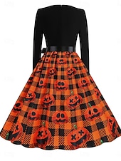abordables Robe d&amp;#39;Halloween-Halloween Femmes Robe Midi Robe trapèze Occasionnel Quotidien Fête Coupe régulière Potiron manche longue Col carré Jaune foncé Noir Jaune Orange Été Printemps Automne
