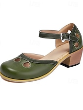 tanie Mary Jane szpilki-damskie buty vintage typu mary jane ze skóry ekologicznej na obcasie z wycięciem i regulowanym paskiem – wygodne buty retro na klockowym obcasie na okazje codzienne i formalne