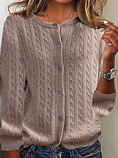 abordables Cardigans et vêtements d&#039;extérieur-Femmes Pull Cardigan Mode Streetwear Quotidien Couleur Unie Côtelé Ouvert devant Tricoté manche longue Hauts Réguliers Tricoter Fête Sortir Week-end Noir Vin Automne Hiver