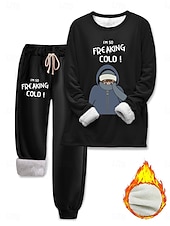 preiswerte Zweiteilige Sets-Damen Elegant Warm Mode Zweiteilige Sets Trainingsanzug Hosen-Sets Langarm Bischofsärmel Rundhalsausschnitt Rundhals Grafik Buchstabe Porträt Druck Outdoor Urlaub Täglich Schwarz Rosa Dunkelpink