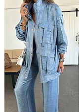 halpa Naisten puseropuvut-Naisten Puvut Mukava Kurenauha Tasku Täysi vetoketju Urheilu Muoti Päivittäin Retro Tavallinen Koulu Loma Koti Toimisto Cardigan Normaali Stand-kaula-aukko Loose Fit Pitkähihainen Päällysvaatteet