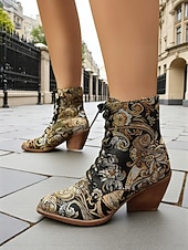  Bottines à lacets en jacquard vintage édouardien pour femmes - bottines à talons compensés à fleurs baroques pour fêtes rétro, mode d'automne des années 1900-1910 et costumes à thème
