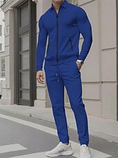 preiswerte Lässige Jacken-Herren Leichte Jacke Freizeitjacke Set Urlaub Täglich Atmungsaktiv Tasche 2 teilig Frühling Herbst Einfach Mode Klassisch Revers Regulär Schwarz Weiß Königliches Blau Khaki Grau Jacken