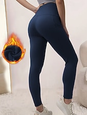 halpa Fleece-vuoratut legginsit-Naisten fleecevuoratut leggingsit Housut Leggingsit Katutyyli Vapaa-aika Täyspitkä Luonnollinen Tavallinen Joustava vyötärö Pehmeä Loma Päivittäin Bile purppura Tumma harmaa Musta Tumma