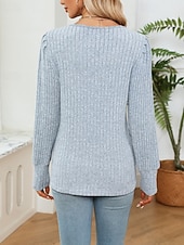 halpa Yksinkertaiset paidat-Naisten Neulos Pusero Päivittäin Tyylikäs Vapaa-aika Väripalikka Joustin V kaula-aukko Kudottu Pitsinauhat Pitkähihainen Tavalliset topit Neuloa Päivittäin Pyhäpäivä Bile Viininpunainen Musta Syksy