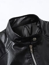abordables Veste en simili-cuir-Homme Veste en Similicuir Veste moto Blouson de Moto Vacances Quotidien Coupe-vent Chaud Avec Poches Automne Hiver Uni Mode Classique Col montant Régulier Noir Veste