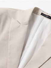 abordables Blazers Classiques pour Hommes-Homme Blazer en lin Ensemble Affaires Cocktail Fête de mariage Mode Occasionnel Printemps Automne 30% Lin 60% polyester Uni Avec Poches 2 pièces Confortable Simple Boutonnage veste Blanche Kaki Bleu