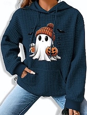 abordables Sweatshirt et Hoodie d&#039;Halloween-Sweatshirts à capuche Halloween pour femmes fantôme graphique citrouille décontractée à manches longues hauts réguliers streetwear quotidien avec poche imprimé noir rose bleu gris automne hiver