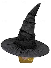 billige Halloween-tilbehør-Halloween-heksehatt til dame – klassisk svart spiss trollmannshatt til kostymefest, cosplay og festlig utkledning