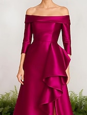 economico Abiti da sera a vita impero-Linea ad A Abito da Sera Elegante Vestito Formale Matrimonio Strascico a Terra Senza Maniche Senza Spalle Nylon con Pieghe Volant 2025