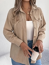 preiswerte Damen Einfache Oberteile-Damen Hemd Textur Bluse Bluse Einfach Modern Lässig Langarm Hemdkragen Normale Oberteile Täglich Ausgehen Tasche Knöpfe Schwarz Wein Khaki Herbst