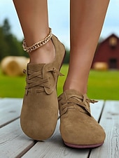 baratos Sapatilhas e Mocassins de mulher-sapatilhas casuais femininas marrons com cadarço – sapatos leves e largos para caminhadas no campo, marrons e uso diário